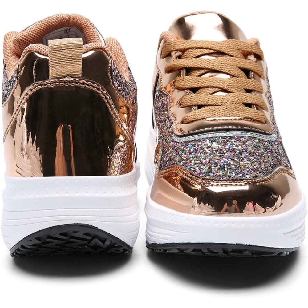 🆕Women Gold Glitter Sparkly Sequin Lightweight Non Slip Casual Comfort Sneakers - Picture 3 of 7